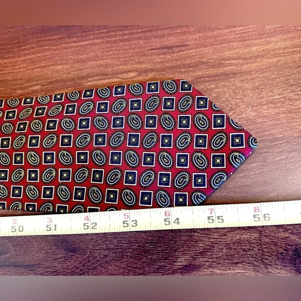 NINA RICCI Paris Silk Red Geometric Print Handmade Necktie